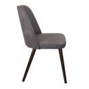 ZAP Aztec side chair with steel grey faux leather upholstery, side view showing modern design and sleek metal legs.