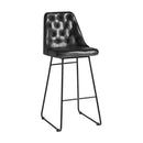 Vintage black leather Harland bar stool by ZAP featuring a sleek design and sturdy metal legs.