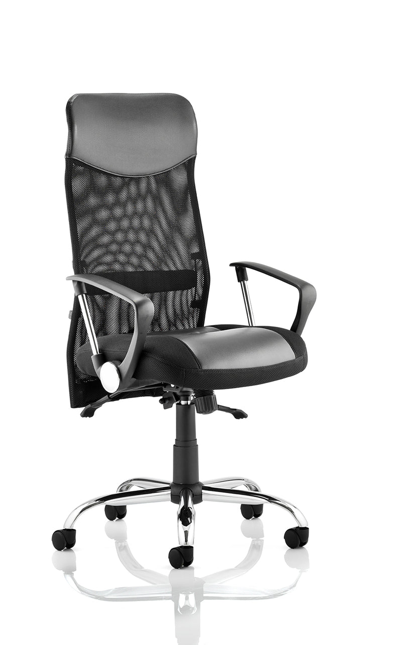 Vegas Executive Chair Black Leather Seat With Black Mesh Back & Leather Headrest - NWOF