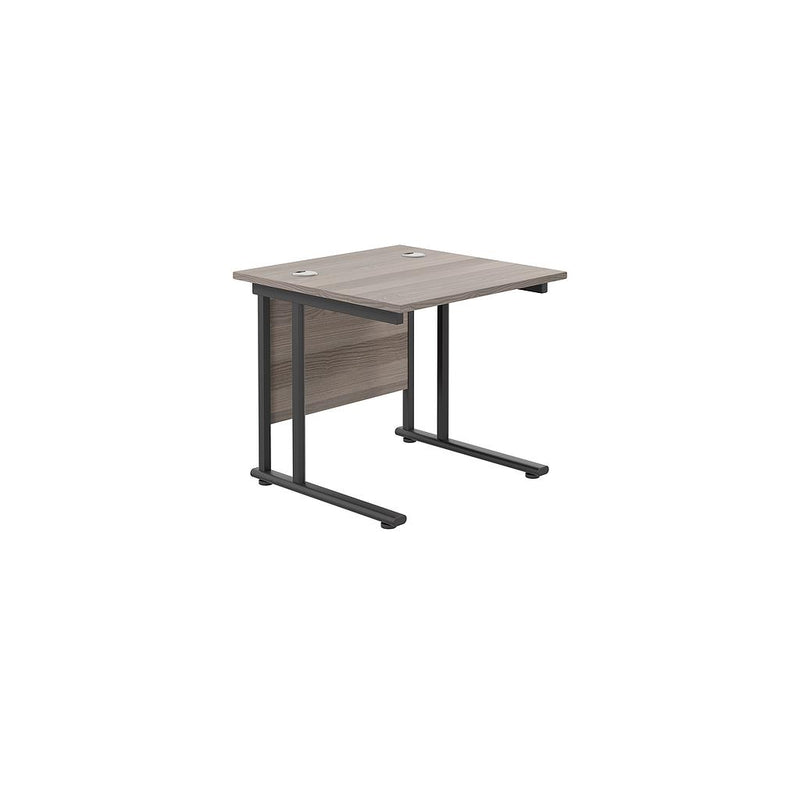 TC Office Twin Upright 800mm Deep Rectangular Desk - Grey Oak - NWOF