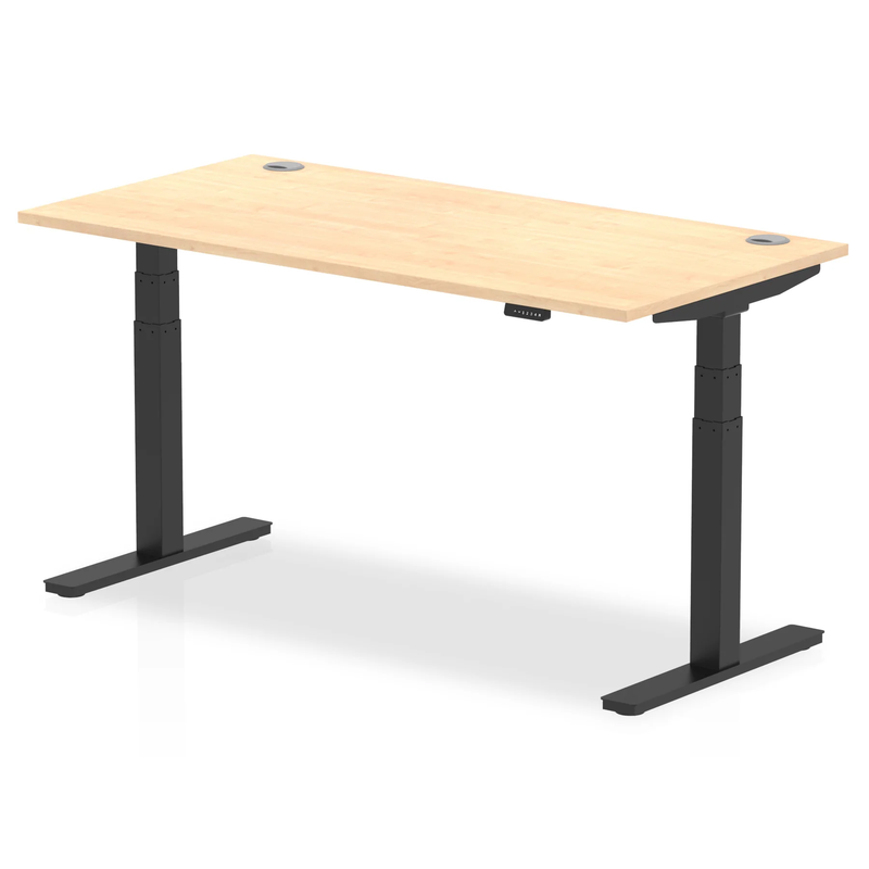 Air 800mm Deep Height Adjustable Desk With Cable Ports - Maple - NWOF