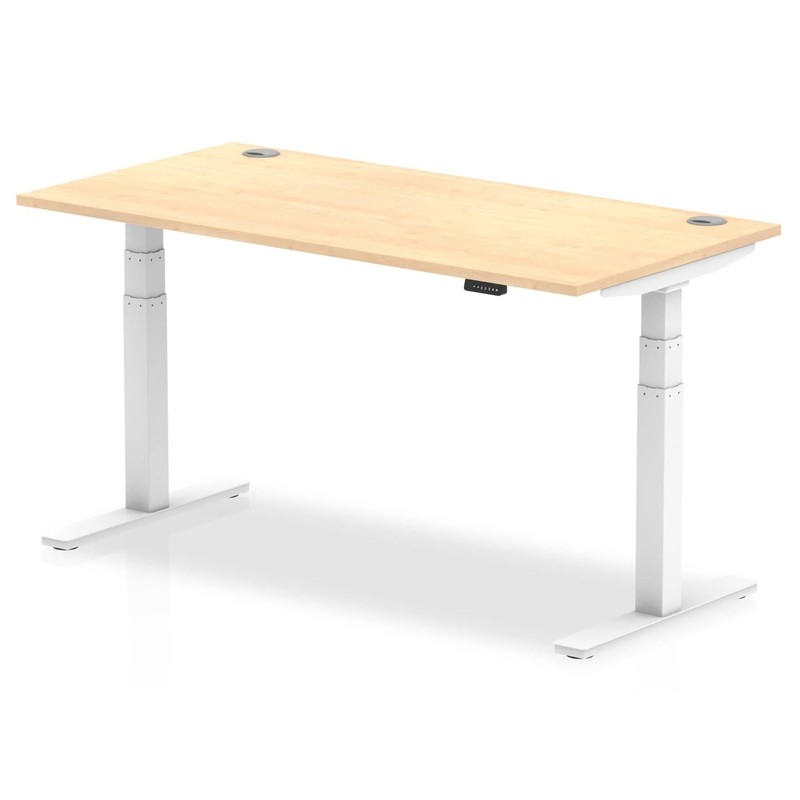 Air 800mm Deep Height Adjustable Desk With Cable Ports - Maple - NWOF