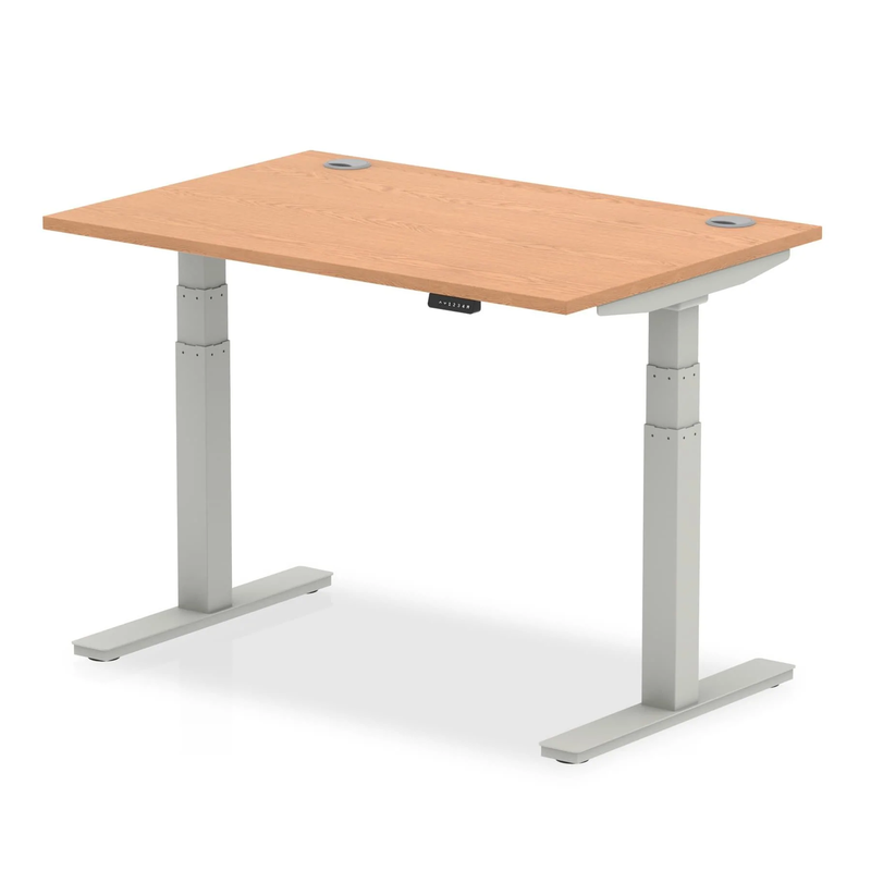 Air 800mm Deep Height Adjustable Desk With Cable Ports - Oak - NWOF