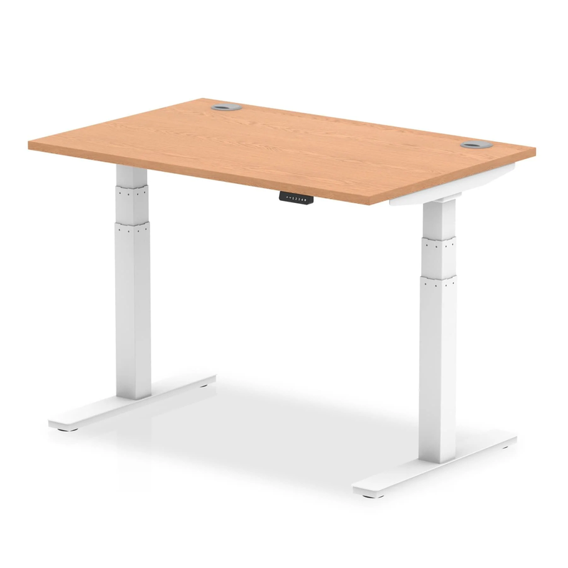 Air 800mm Deep Height Adjustable Desk With Cable Ports - Oak - NWOF