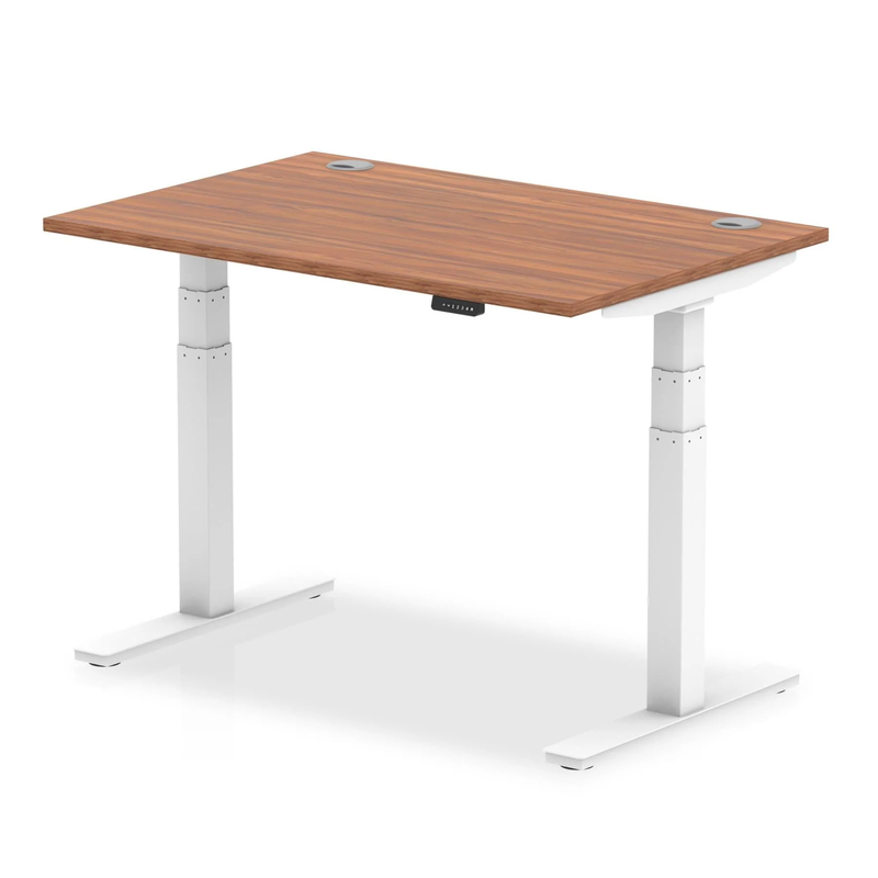 Air 800mm Deep Height Adjustable Desk With Cable Ports - Walnut - NWOF