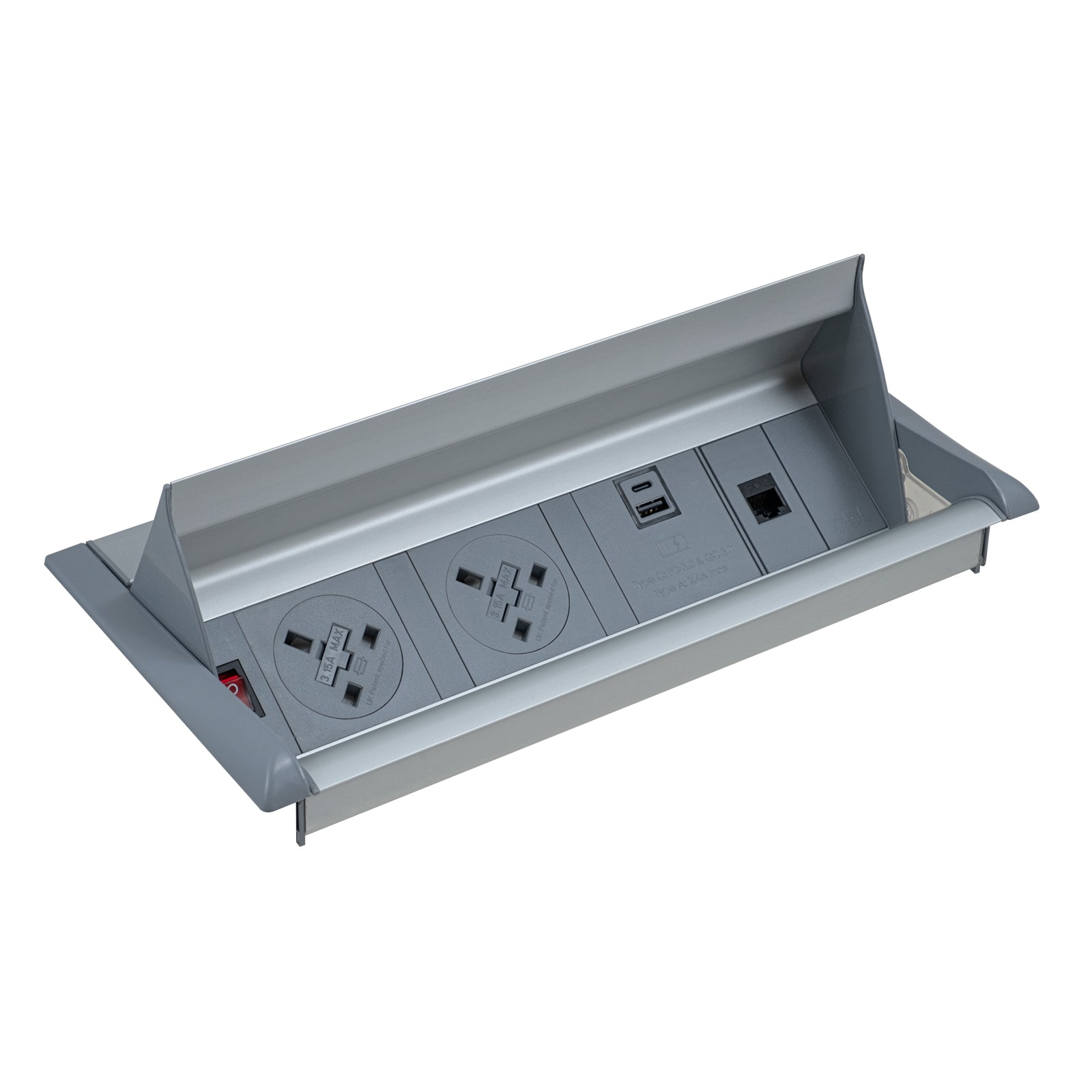 Aero Fliptop In-Table Power Module 2 x UK Sockets, 1 x RJ45 Socket & 1 ...