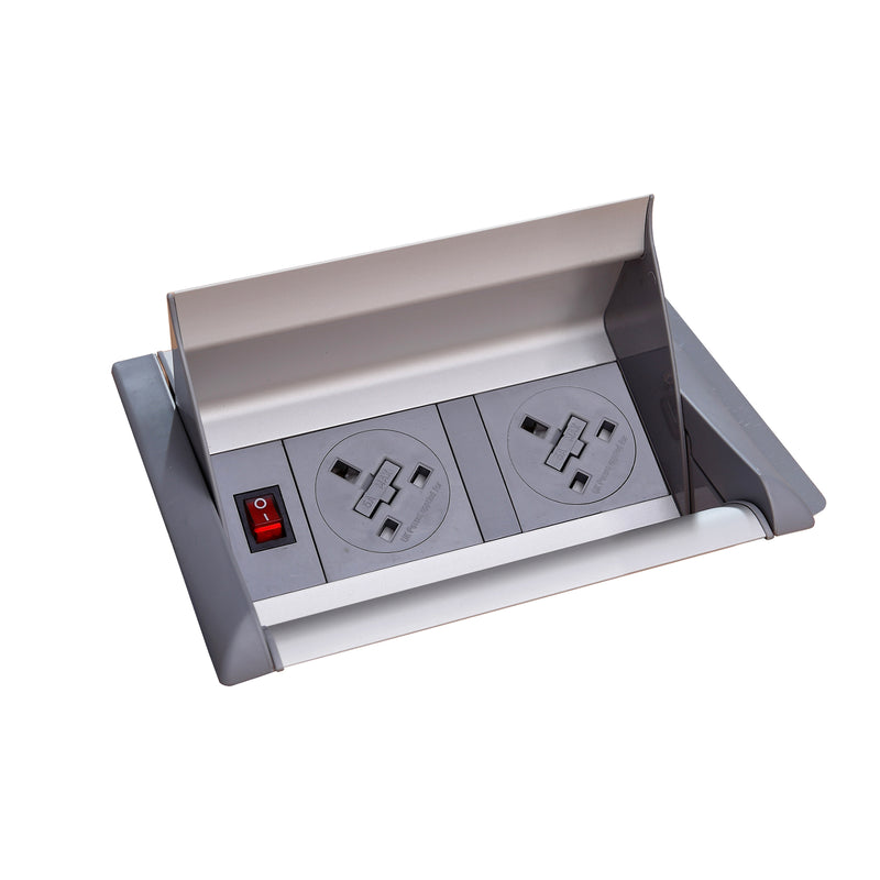 Aero Fliptop In-Table Power Module 2 x UK Sockets - Grey/Silver - NWOF