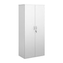 White Duo Double Door Cupboard by Dams, showing the sleek double doors and minimalist design in a modern kitchen setting.