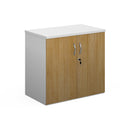 Dams Duo double door cupboard in white and oak finish with sleek handles and spacious interior for storage.