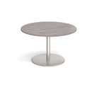 Dams Eternal Circular Boardroom Table in Grey Oak finish, showcasing smooth round surface and sturdy construction.
