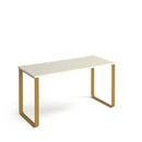 White Cairo straight desk with sleigh frame legs by Dams, showing a clean, modern office workspace with sturdy metal legs.