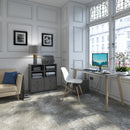 Dams Giza Straight Desk with Kendal Oak finish and wooden legs, showcasing a modern office workspace with sleek design and natural wood tones.