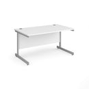 White Dams Contract 25 800mm deep straight desk with cantilever legs, showcasing a sleek office workspace with a modern design.