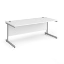 White Dams Contract 25 800mm deep straight desk with cantilever legs, showing a sleek office workspace with clean lines.