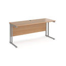 Dams Maestro 25 600mm deep straight desk with cantilever leg in beech finish, featuring a sleek silver frame and modern design.
