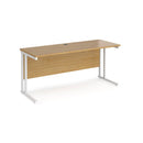 Dams Maestro 25 oak straight desk with 600mm depth and cantilever legs, shown in white with a sleek, modern design.