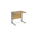 Dams Maestro 25 600mm deep straight desk with cantilever legs in oak finish, silver frame, modern office furniture