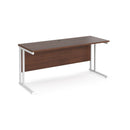 Dams Maestro 25 walnut 600mm deep straight desk with cantilever legs, showcasing a sleek wooden tabletop and modern design.