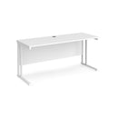 White Dams Maestro 25 600mm deep straight desk with cantilever legs, showing a spacious office workspace with sleek design.