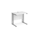 White Dams Maestro 25 600mm deep straight desk with silver cantilever legs, showcasing a sleek modern office workspace.