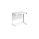 White Dams Maestro 25 600mm deep straight desk with cantilever legs, showing a modern, spacious office workspace.