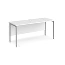 White Maestro 25 straight desk with 600mm depth and H-frame legs, featuring a sleek and modern design for office use.