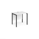 White Maestro 25 600mm deep straight desk with black H-frame legs, suitable for office workspaces and modern interiors.