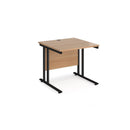 Dams Maestro 25 800mm deep straight desk with cantilever leg in beech finish, showing the sleek tabletop and sturdy black legs.