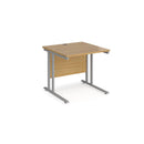 Dams Maestro 25 oak 800mm deep straight desk with silver cantilever legs, showcasing a modern office workspace.