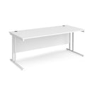 White Dams Maestro 25 800mm deep straight desk with cantilever legs, shown from a side view in a clean office setting.