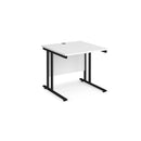 White Maestro 25 800mm deep straight desk with cantilever legs from Dams, showing the sleek, modern design and sturdy construction.