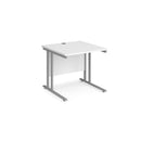 White Dams Maestro 25 800mm deep straight desk with cantilever legs, showcasing a sleek modern office workspace design.