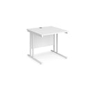 White Dams Maestro 25 800mm deep straight desk with cantilever legs, shown from a side view with a clean, modern design.