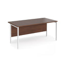 Dams Maestro 25 walnut 800mm deep straight desk with H-frame legs, 1600mm white tabletop and sturdy construction.