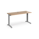 Dams TR10 600mm deep straight desk in beech finish with a smooth surface and sturdy metal legs for office workspace.