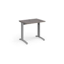 Dams TR10 600mm deep straight desk in grey oak finish, featuring a sleek modern design with a spacious workspace.