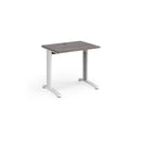 Dams TR10 600mm deep straight desk in Grey Oak finish, featuring a spacious rectangular surface and sturdy metal legs.