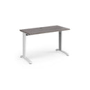 Dams TR10 600mm deep straight desk in grey oak finish, showing the sleek workspace with clean lines and modern design.