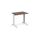Dams TR10 600mm deep straight desk in walnut wood finish, featuring a sleek, modern tabletop and sturdy metal legs.