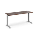 Dams TR10 600mm deep straight desk in walnut wood finish with clean, modern design and smooth surface.