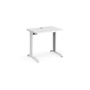 White TR10 600mm deep straight desk by Dams, showcasing smooth surface and modern design for office or workspace use.