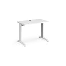 White TR10 600mm deep straight desk by Dams, showing a sleek, modern office workspace with a spacious surface and clean design.