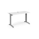 White TR10 600mm deep straight desk by Dams, showing a sleek modern office desk with a sturdy white finish.