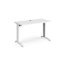 White TR10 600mm deep straight desk by Dams, showing a sleek modern office workspace with clean lines and smooth surface.