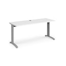 White TR10 600mm deep straight desk by Dams, showing a sleek modern office workspace with clean lines and smooth surface.