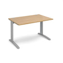 Dams TR10 800mm deep straight desk in oak wood with a sleek, modern design and smooth surface for office workspace.