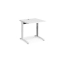Dams TR10 Height Settable Straight Desk in white with adjustable height control and sleek modern design.