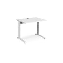 Dams TR10 Height Settable Straight Desk in white with adjustable height, sleek modern design, and smooth surface.
