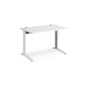 Dams TR10 height-settable straight desk in white with adjustable height mechanism and clean modern design.