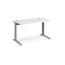 Dams TR10 Height Settable Straight Desk in white with adjustable height controls and sleek modern design.